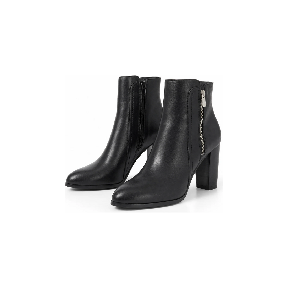 Bella Block Boots, black leather block heel ankle boots, product shot