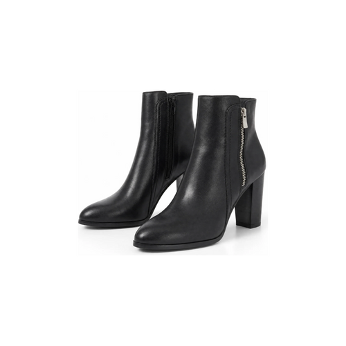 Bella Block Boots, black leather block heel ankle boots, product shot